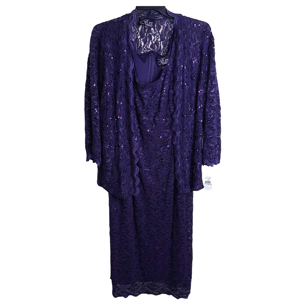Alex Evenings 24W Purple Matching 2 Piece Set Dress & Jacket NWT